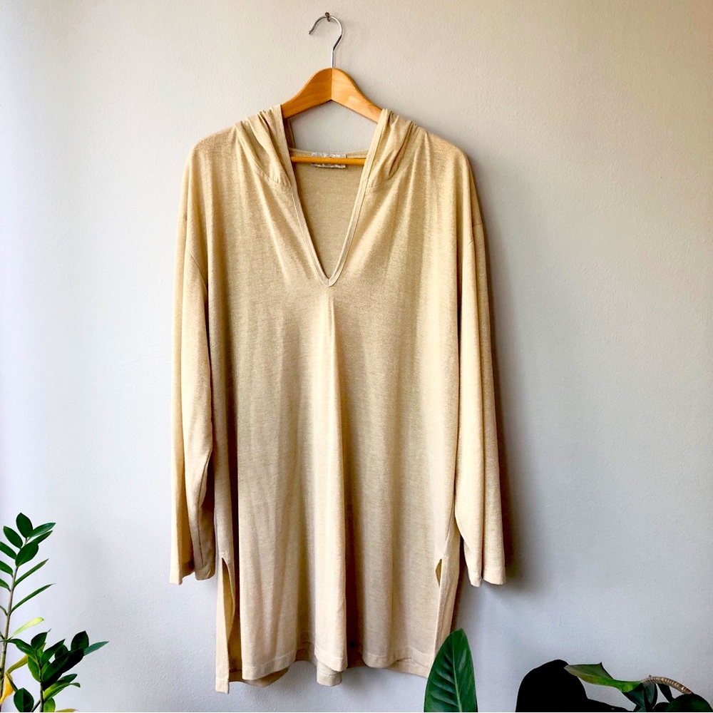 J. Valdi Gold Metallic Swim Coverup with Hood
